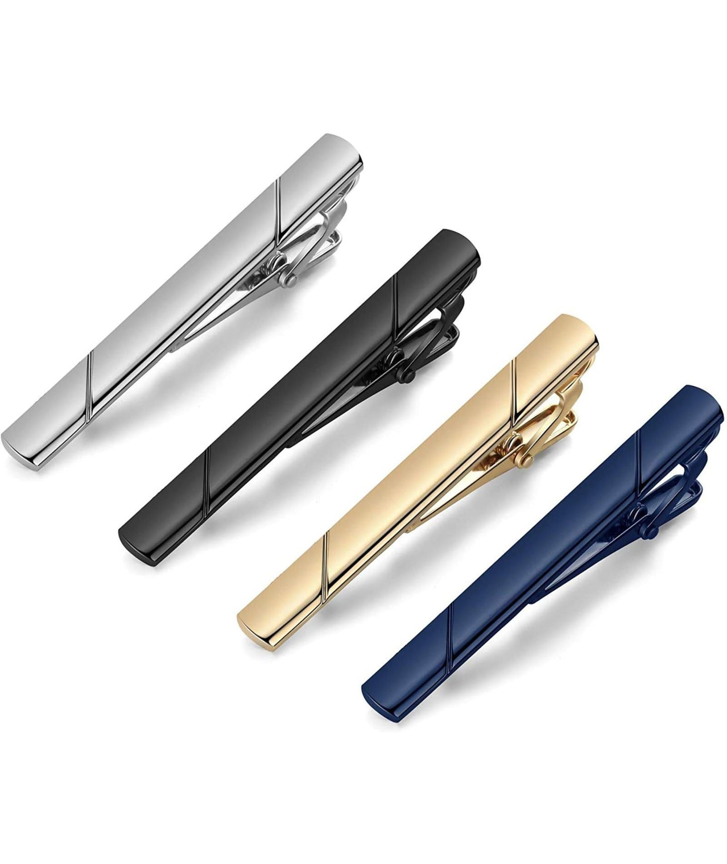 4 Pcs Tie Pin, Tie Pin for Men Formal, Tie Clip for Men Plain Twill Tie Clip High-End Fashion Business Tie Clip Suitable for Formal Suit for Men (Black Silver Gold Blue)
