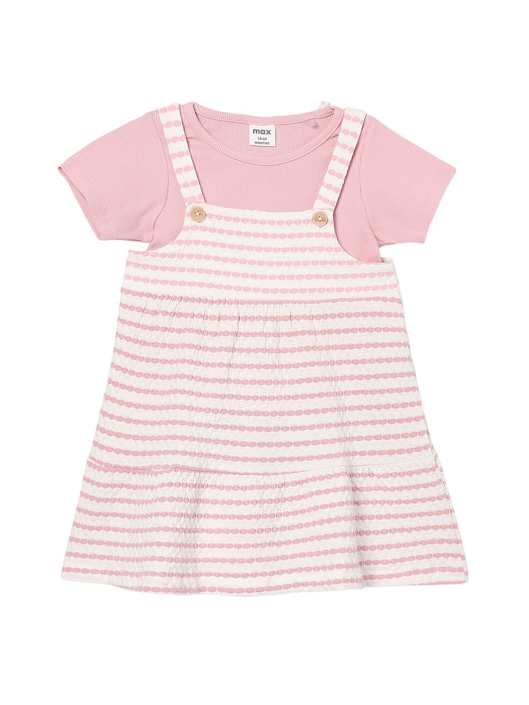 Max Girls Striped Pinafore Dress with T-Shirt (Pink_18-24 M)