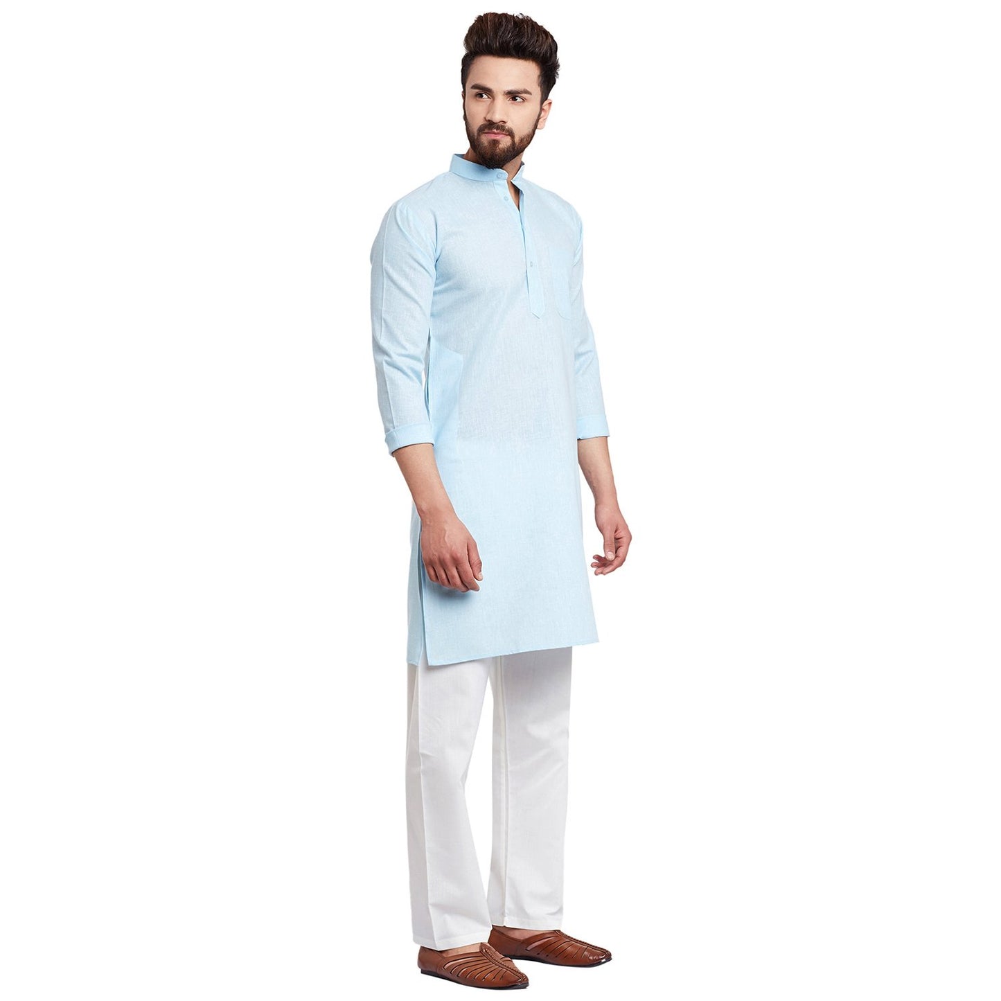 SOJANYA (Since 1958 Men's Sky Blue Cotton Linen Kurta Pyjama