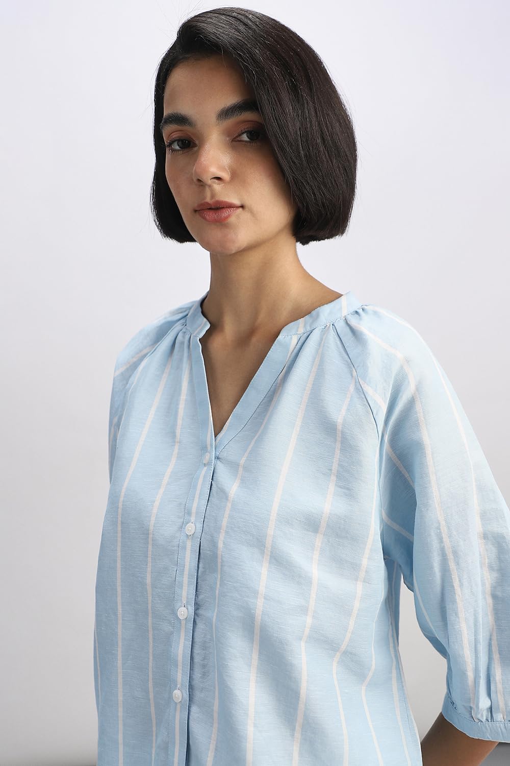Women Light Blue Stripe Casual Top
