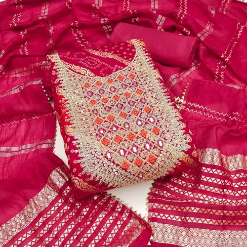 Leeli Peeri Designer Women's Chanderi Print With Sequence Coding Work Unstitched Dress Material