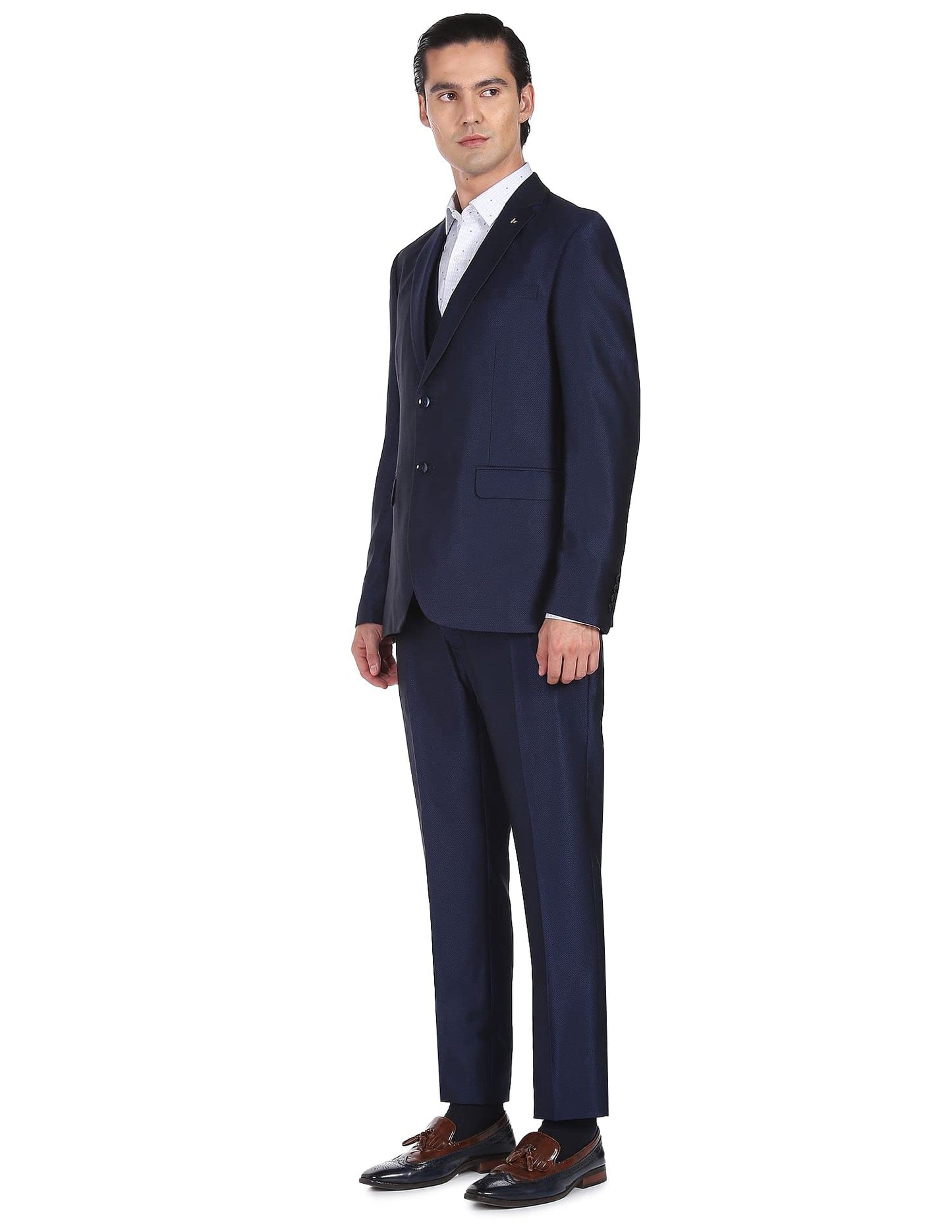 Arrow Men Navy Tailored Regular Fit Solid Three Piece Suit