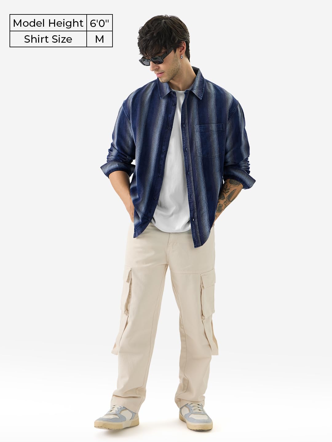 The Souled Store Stripes: Shades of Blue Men and Boys Long Sleeve Collared Neck Button Front Cotton Relaxed Fit Shirts
