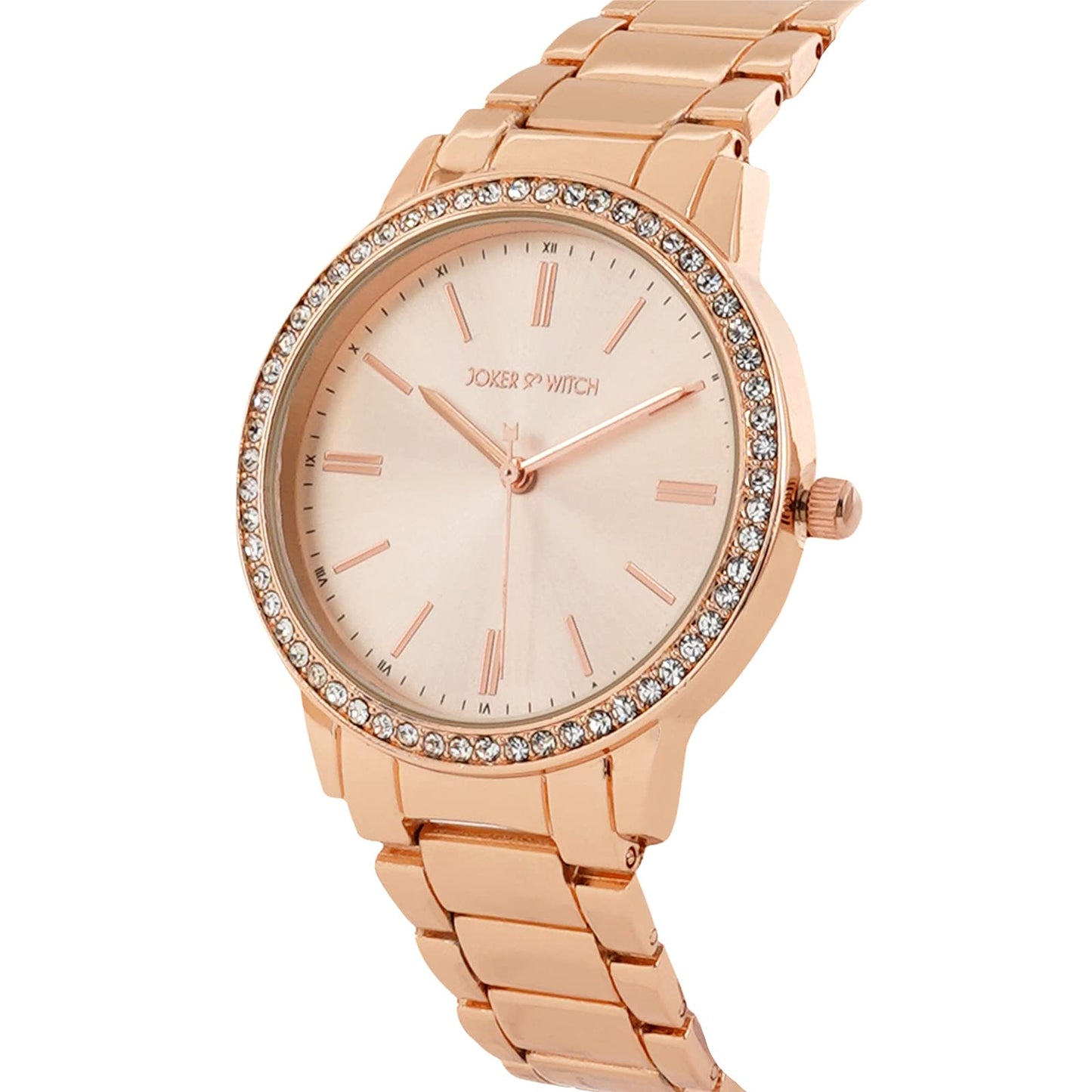 Joker & Witch Women Analogue Halo 38mm Rose Gold Dial 18mm Stainless Steel Strap Watch