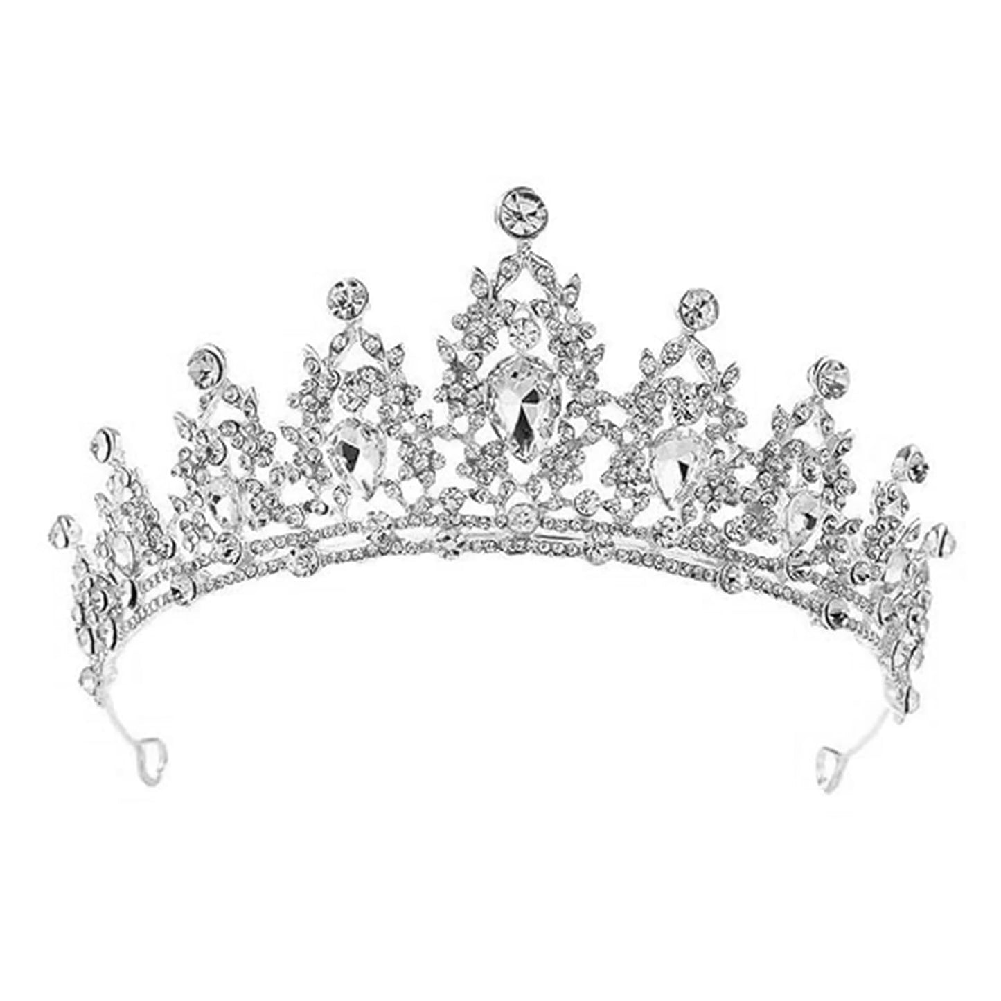Peora Silver Plated Cubic Zirconia Studded Princess Tiara Crown Hair Accessory Gift for Girls & Women.