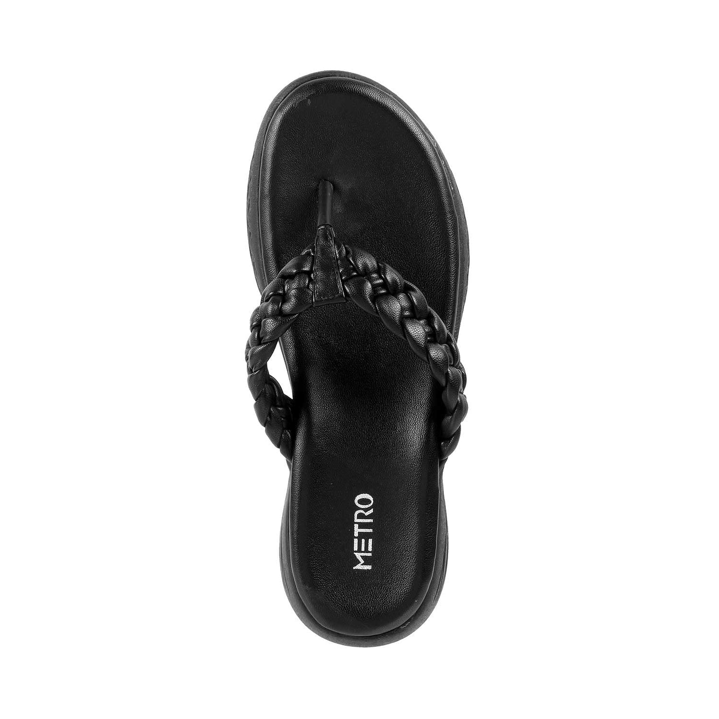 Metro Women Black Synthetic Leather Thong Slipper | Sandal