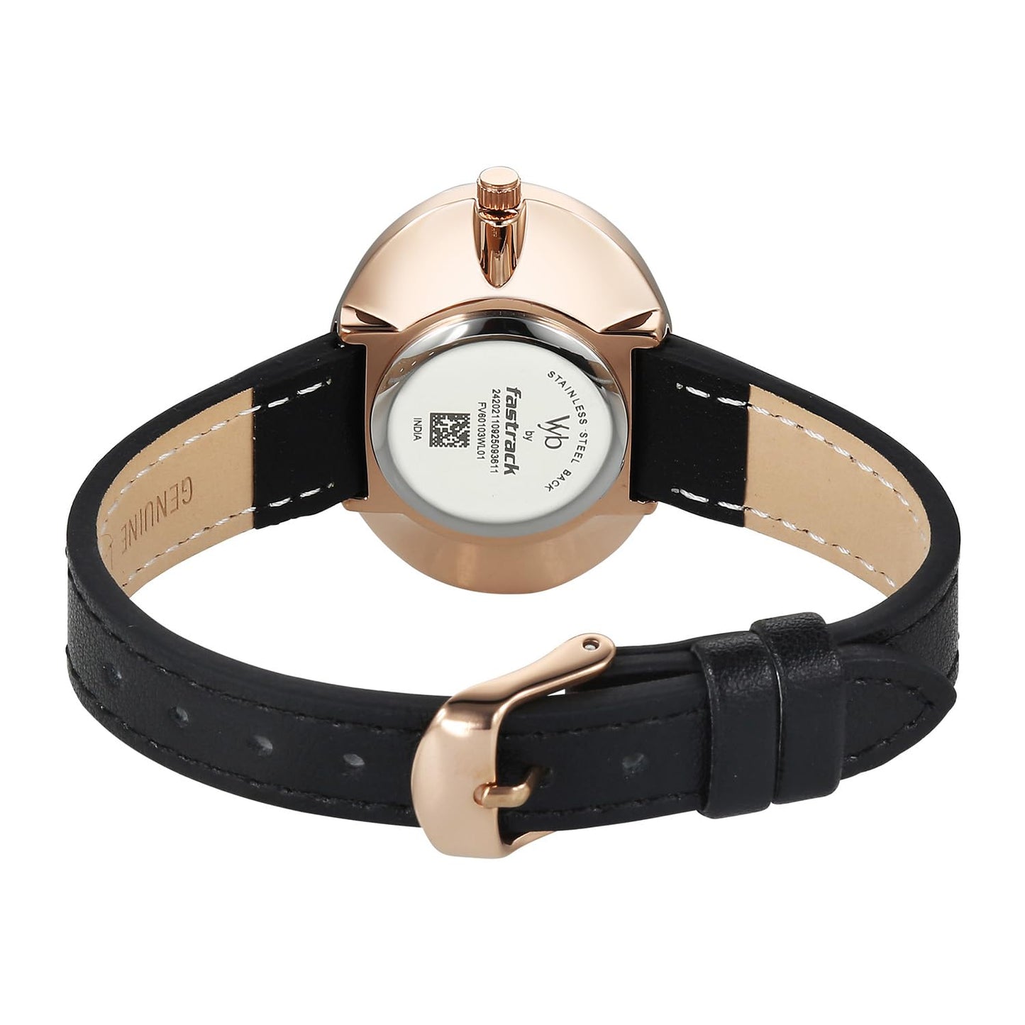 Fastrack Vyb Mirage Quartz Analog Black Dial Black Split Leather Strap Watch for Women - FV60103WL01W