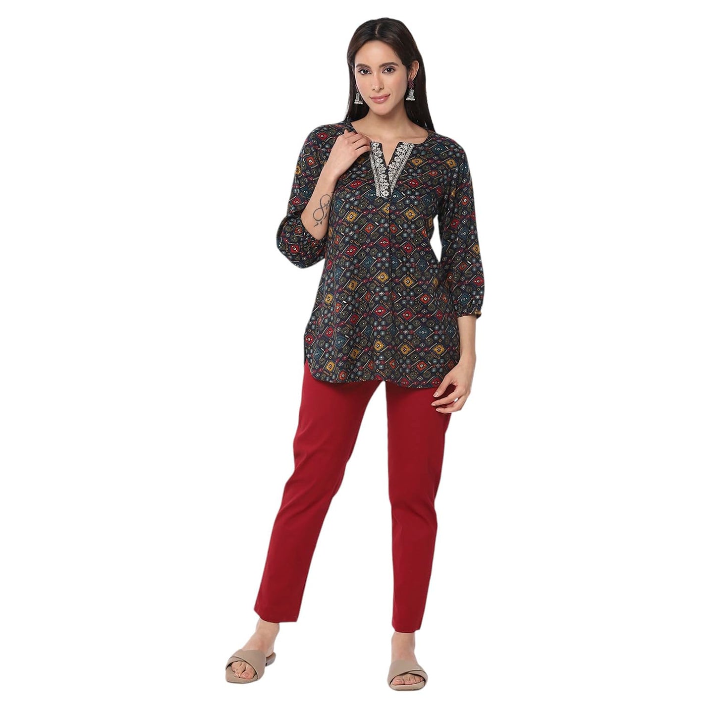 Rangriti Women's Regular Pants (JMBAG22105SS25MRN_Maroon