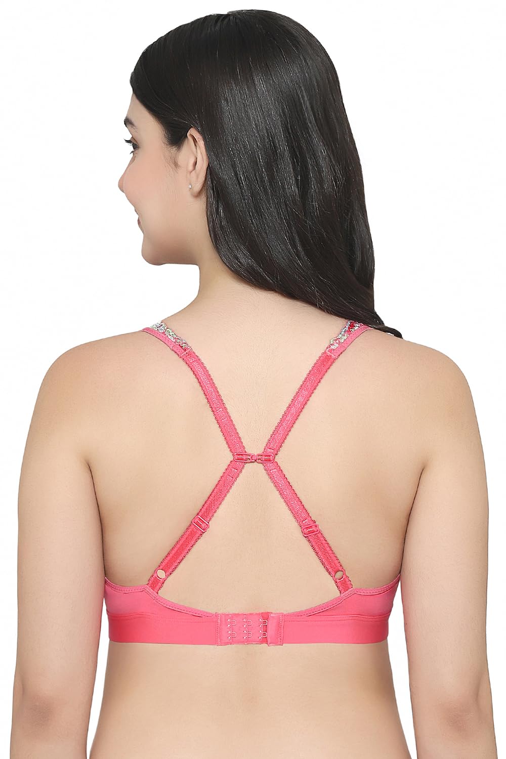 Embrace Lace Non Padded Non Wired 3/4th Cup Bridal Wear Medium Coverage Lace Bralette Pink (32)