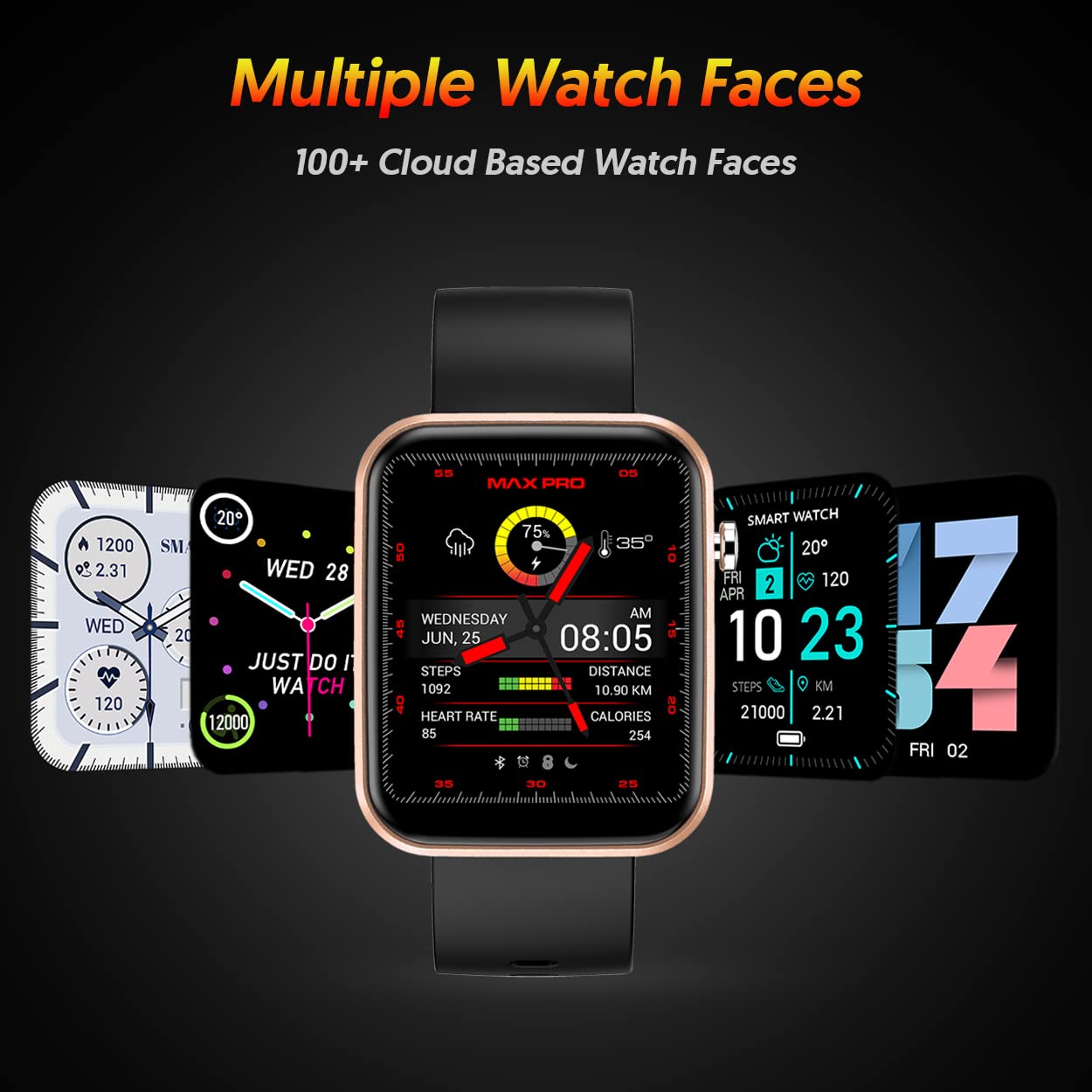 Maxima Vibe Newly Launched Smart Watch with 1.69" HD Display, Sleek Metal Oil Finish, HR& SpO2 & Sleep Monitor, 100+ Watch Face & 100+ Sports Modes, IP68 & 10 Days Battery Life Smartwatch (Gold)