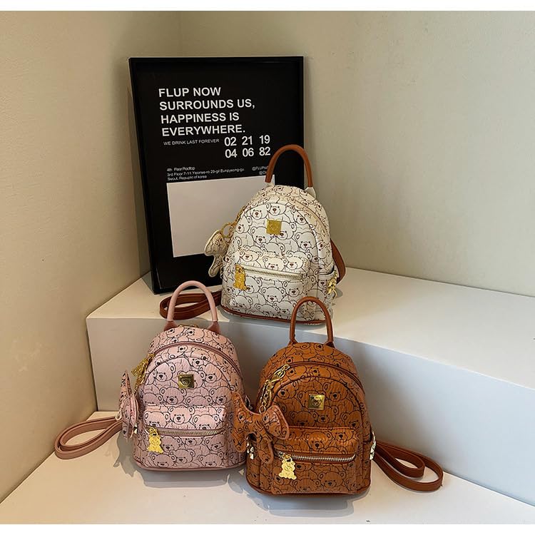 FIERRE SHANN® Cute Bear Print Backpack | Fashionable & Versatile Shoulder Bag for College Students