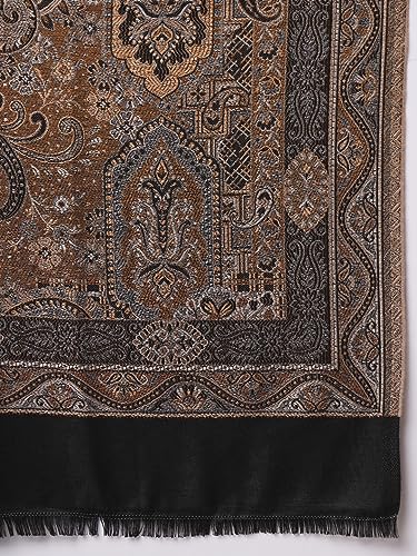 Zamour Polyester Blend Faux Pashmina Soft Jamawar Woven Shawl For Men (Golden Black)