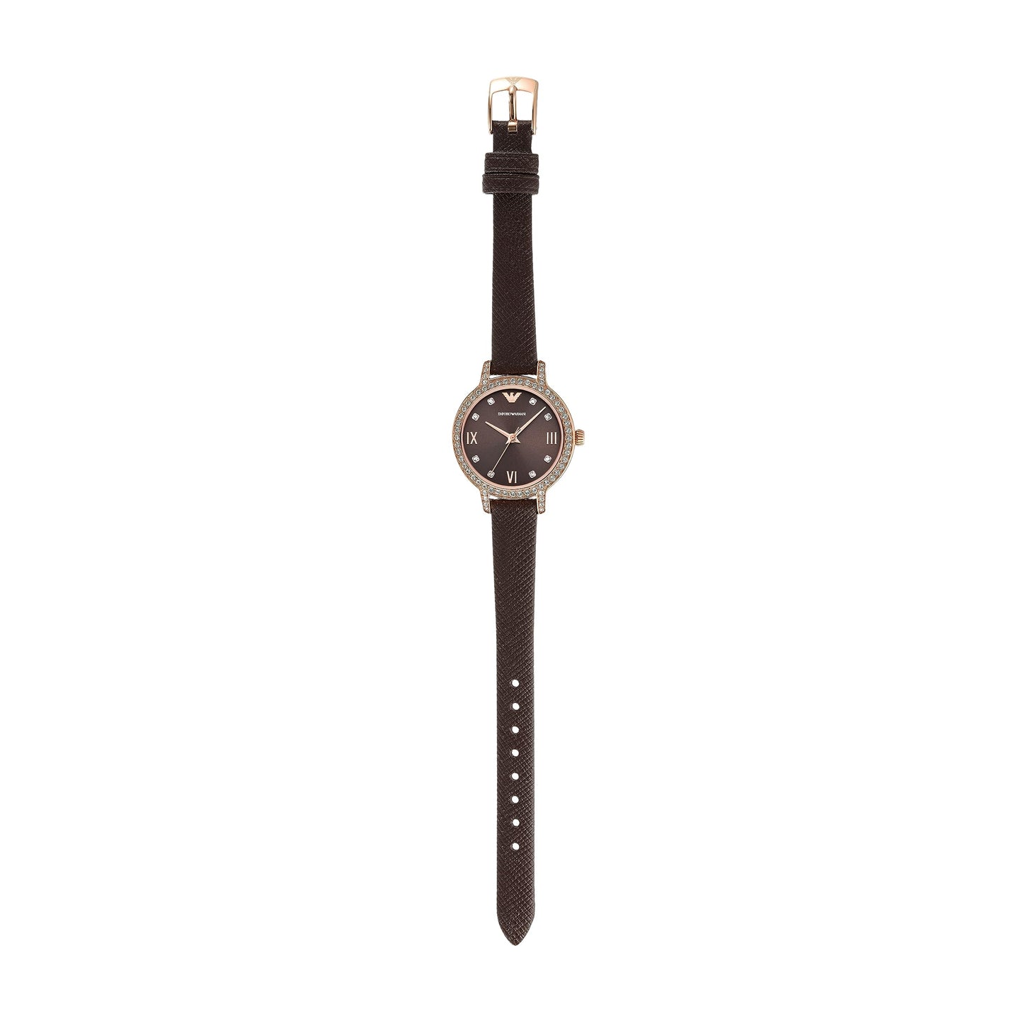 Emporio Armani Leather Analog Brown Dial Women Watch-Ar11555, Brown Band