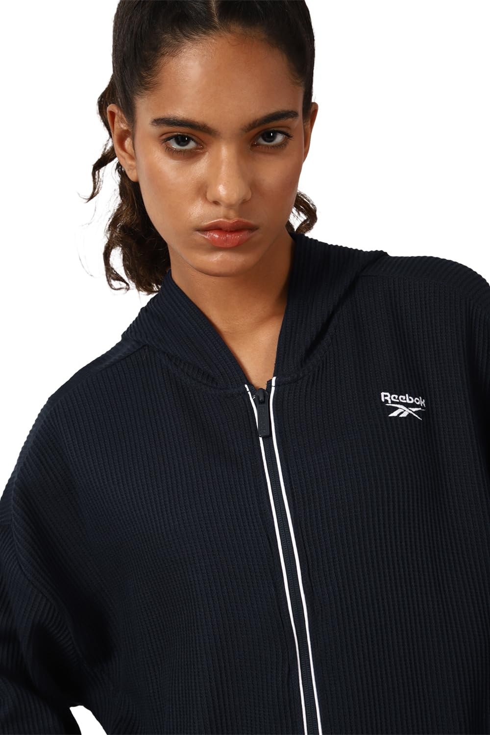 Reebok Women's Polyester Blend Hooded Neck Sweatshirt (II3200_Navy