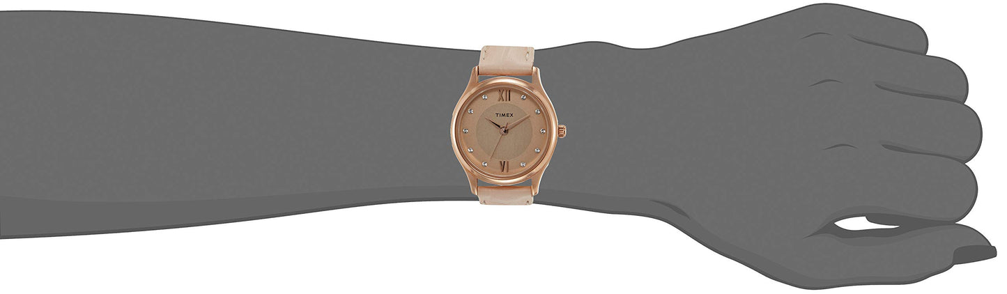 TIMEX Classics Analog Watch for Women with Rose Gold Round Dial & Pink Leather Strap Band Water Resistant Women's Wrist Watches - TW00ZR270E