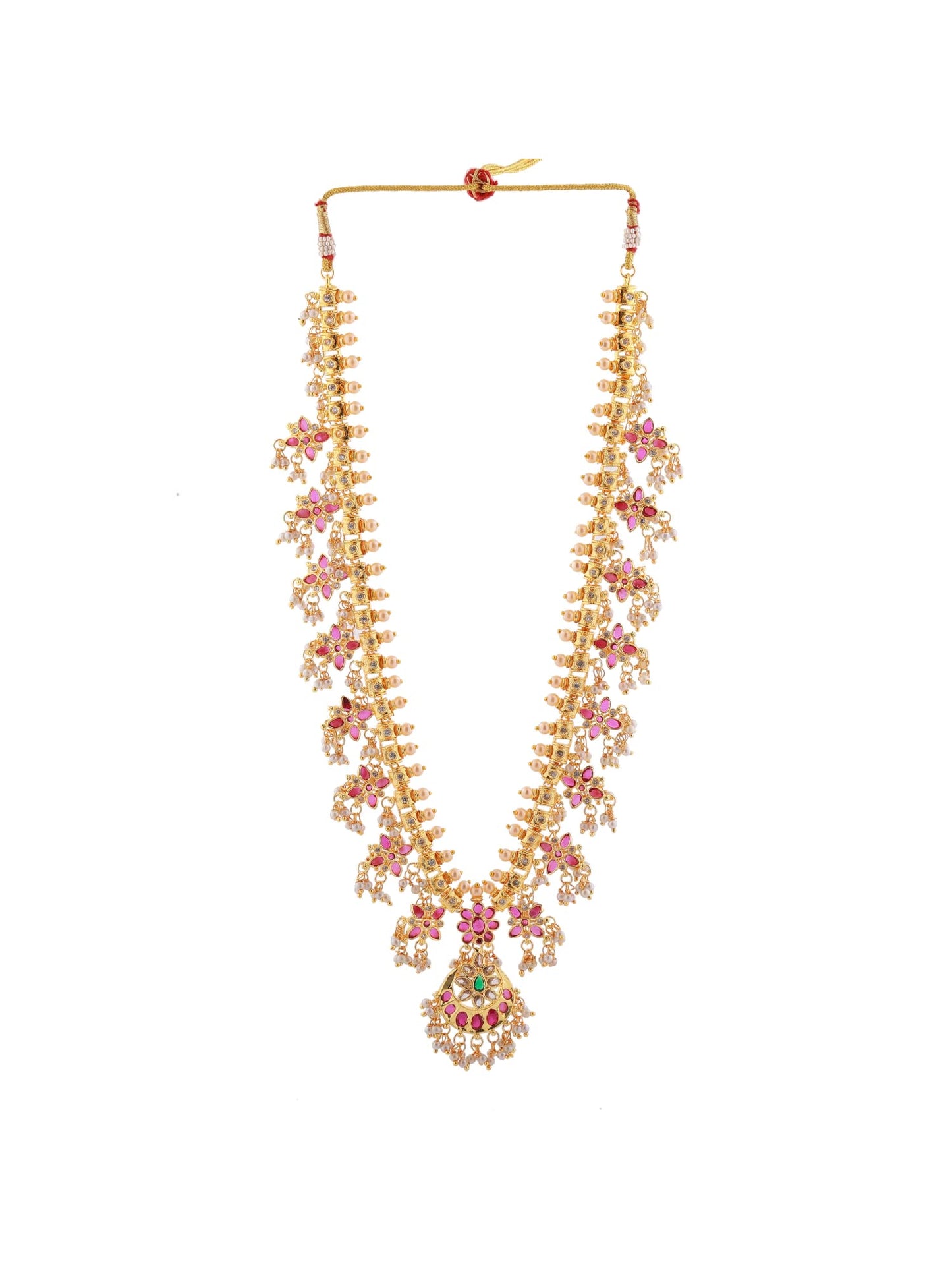 Estele Gold Plated CZ Traditional Necklace Set With Intricate Pearls Work for Women