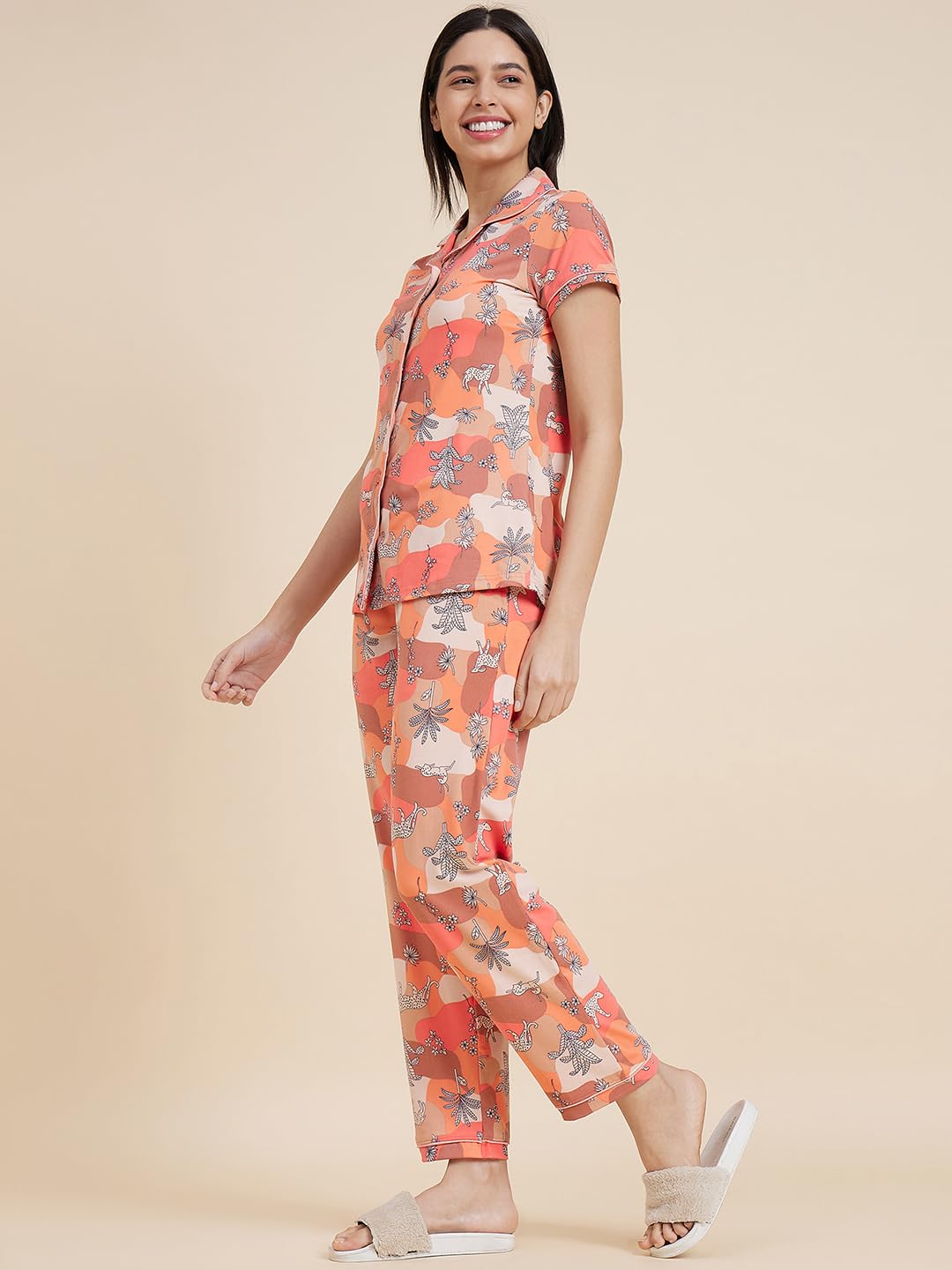 Sweet Dreams Women's Cotton Blend Geometric Pajama Set Pack of 2 (2112AXCO Peach XL)