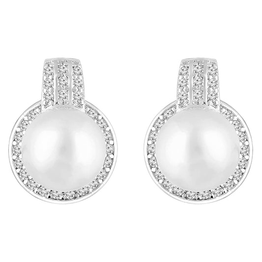 Peora Silver Plated Cubic Zirconia & Pearl Studded Hoop Earrings Stylish Fashion Jewellery Gift for Women & Girls