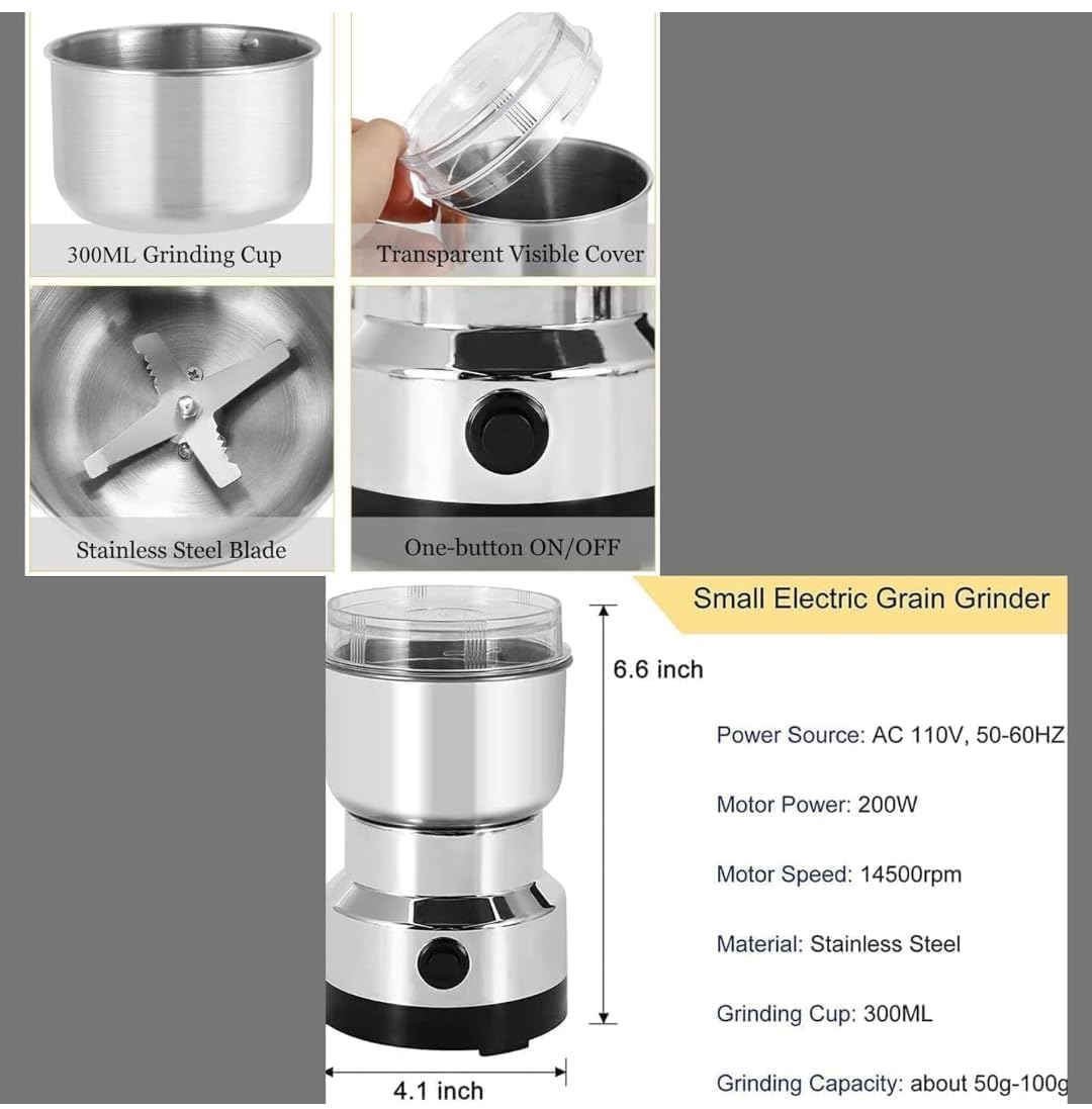 larrito Stainless Steel Nima Multifunctional Grinder Smash Machine Coffee Beans Electric Grinder and Coffee Maker Household Electric Mixer Grinder (Stainless Steel)
