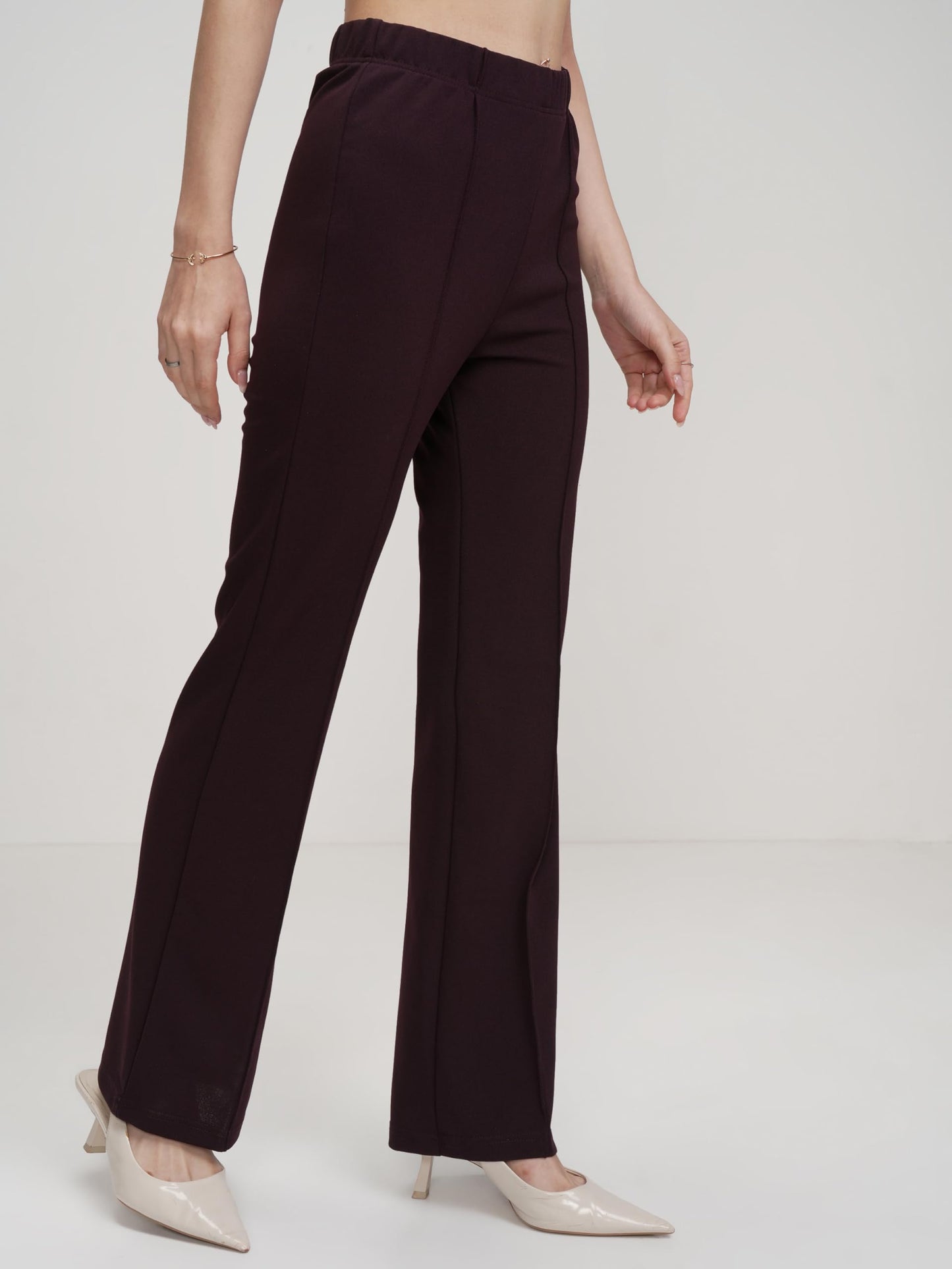 Tokyo Talkies Women Purple High-Rise Regular Trousers
