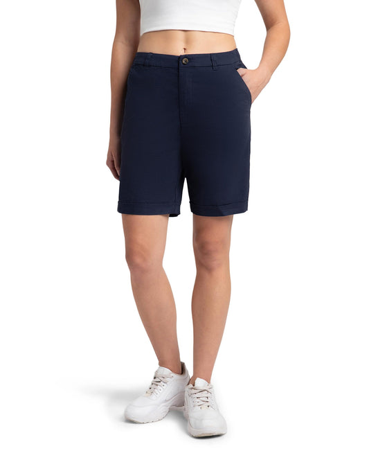 Jockey A125 Women's Super Combed Cotton Woven Twill Fabric Relaxed Fit Shorts with Convenient Side Pockets_Navy Blazer_M