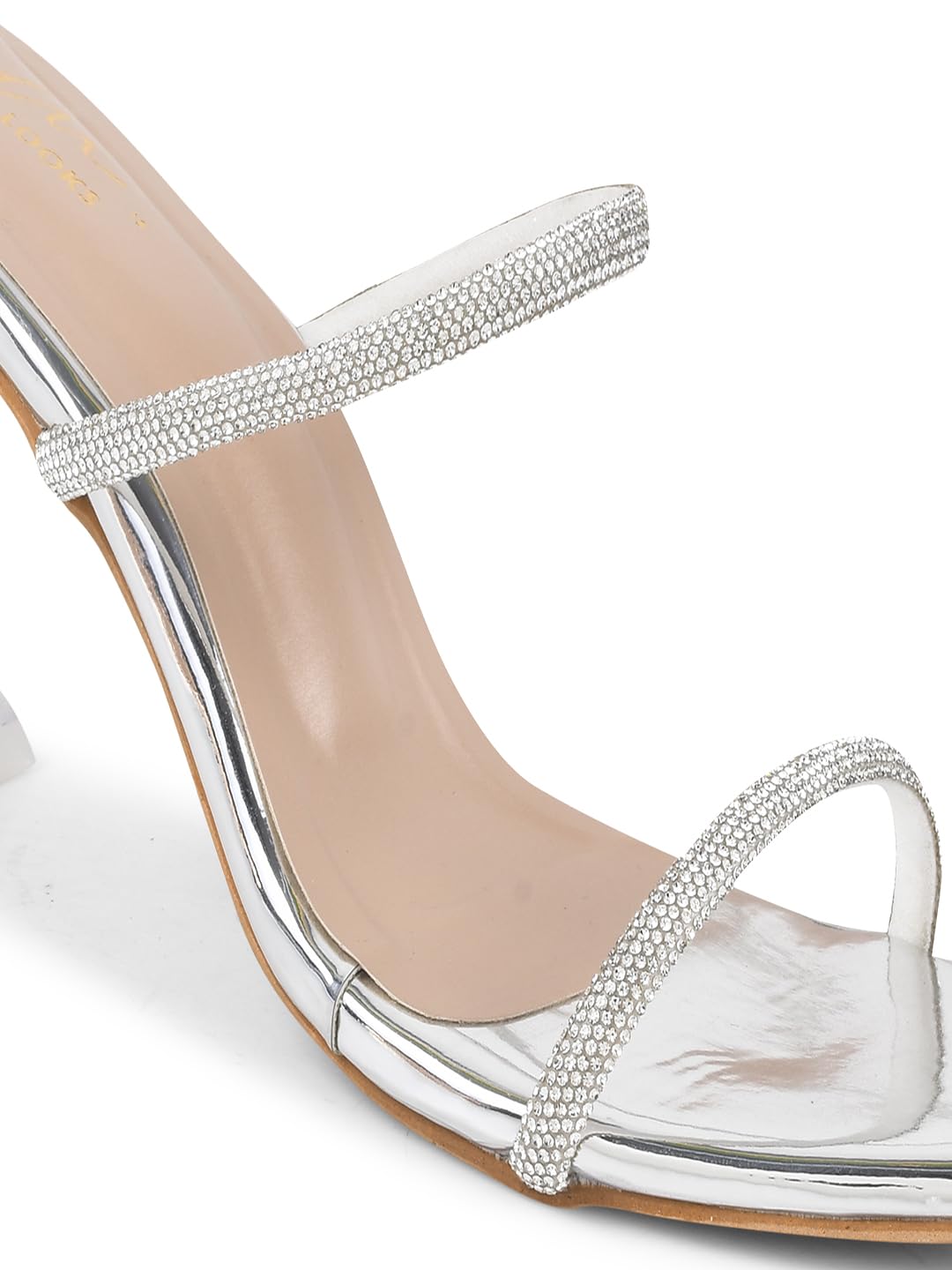 JM LOOKS Women Slim Silver Solid Comfortable Sole Kitten Heel Sandals for Womens & Girls IRF-108-Silver-41-BL