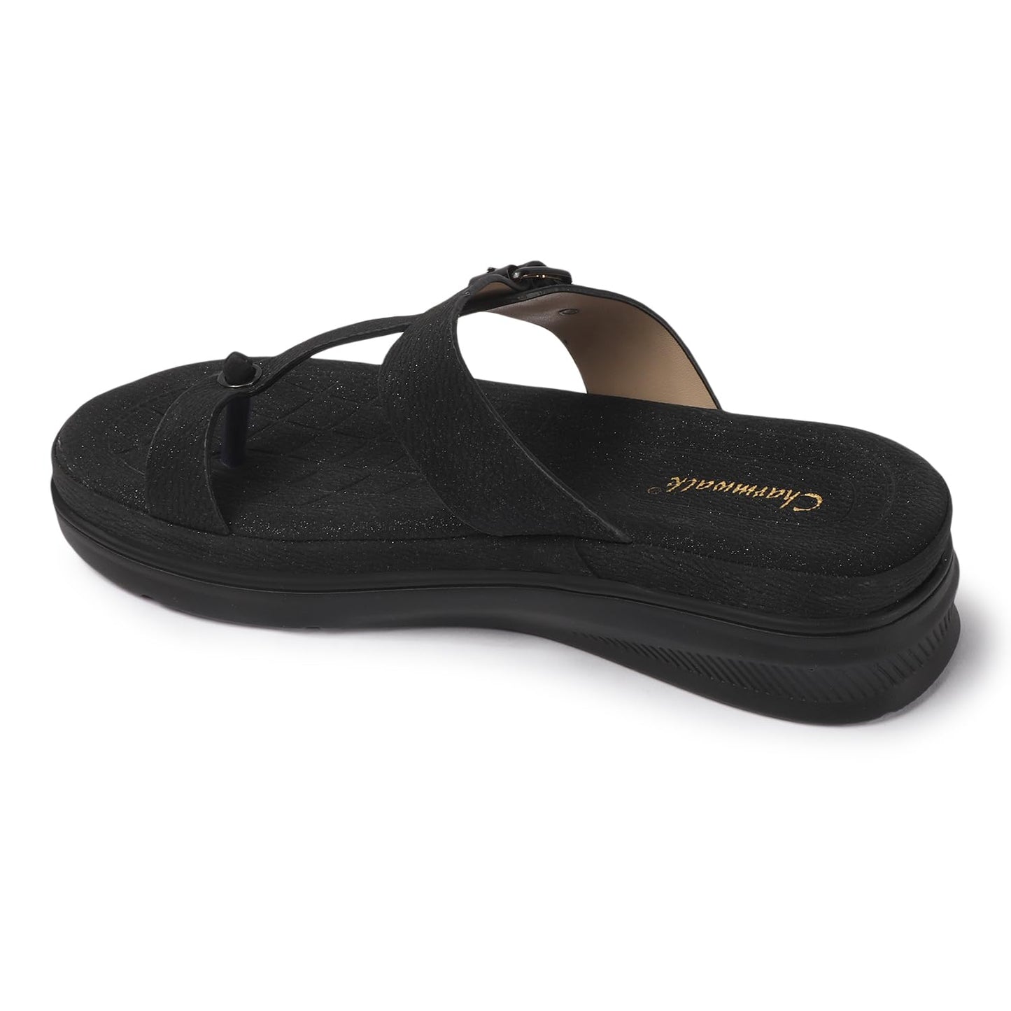 Charmwalk Women’s Stylish Wedge Toe-Ring Sandals | Soft Comfortable Thong Slip-On Chappal | Daily Wear Lightweight Sandals for Ladies & Girls (Black, UK Footwear Size System, Adult, Women, Numeric, Medium, 4)