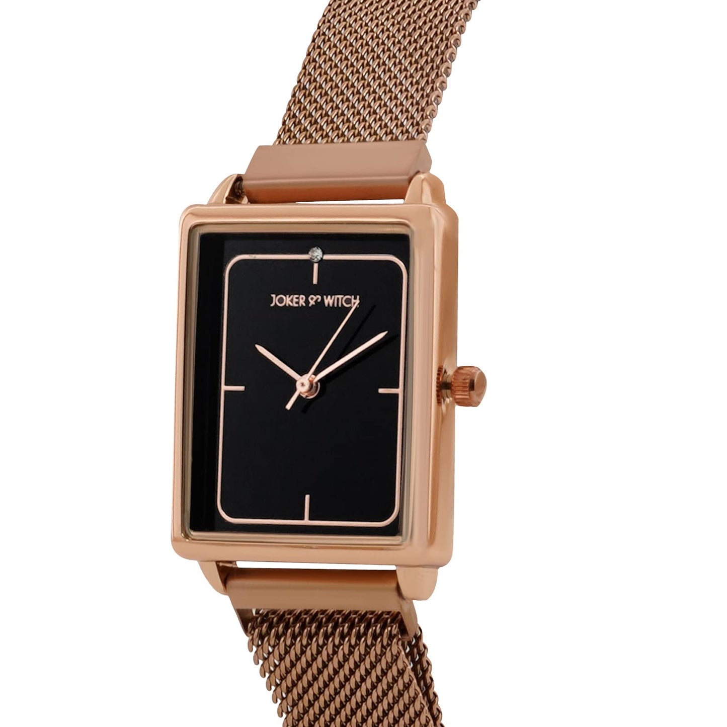 Joker & Witch Quad Black Rectangle Dial Rosegold Mesh Strap Analog Women's Watch