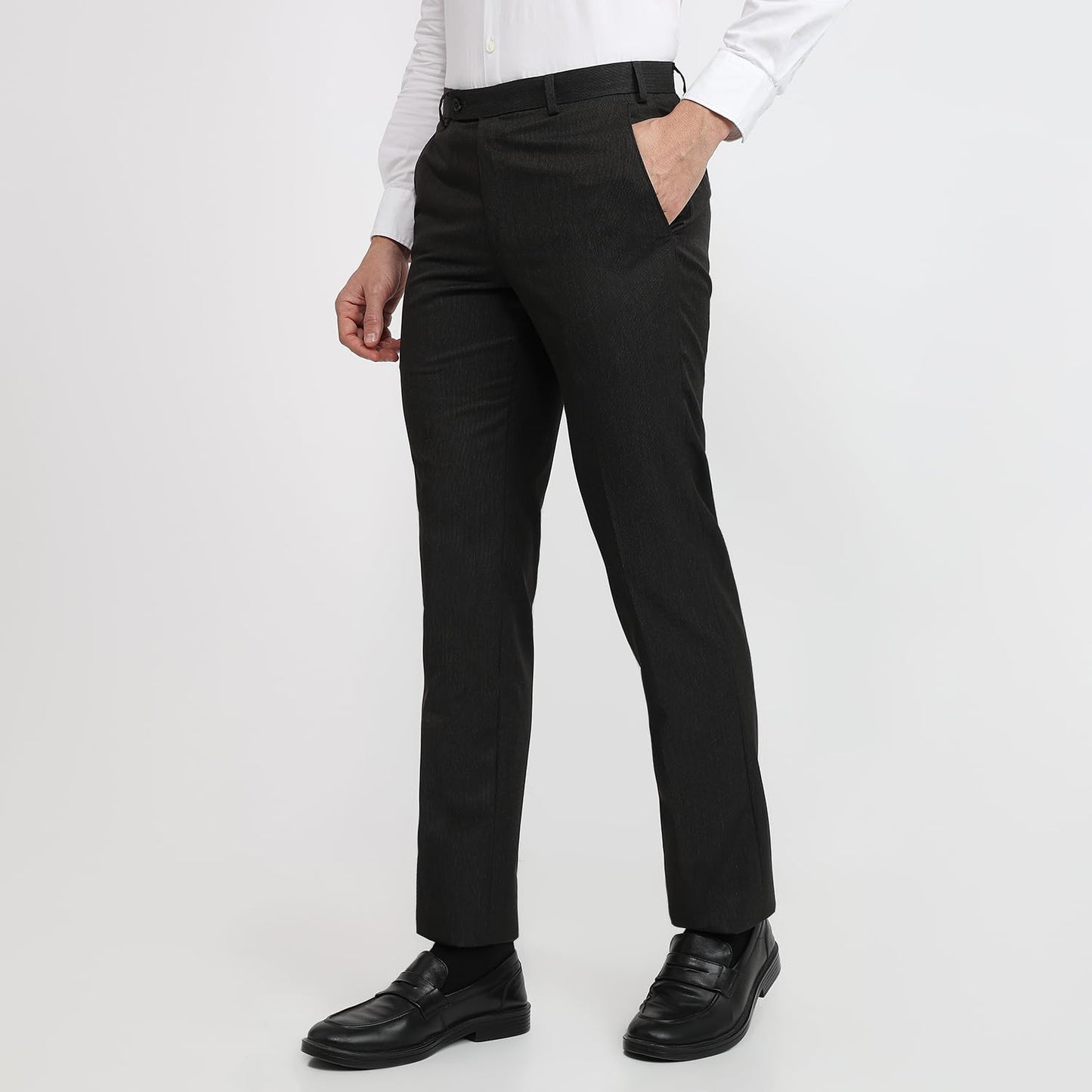 Park Avenue Men Regular Fit Solid Pattern Polyester Blend Flat Front Formal Trouser Dark Brown