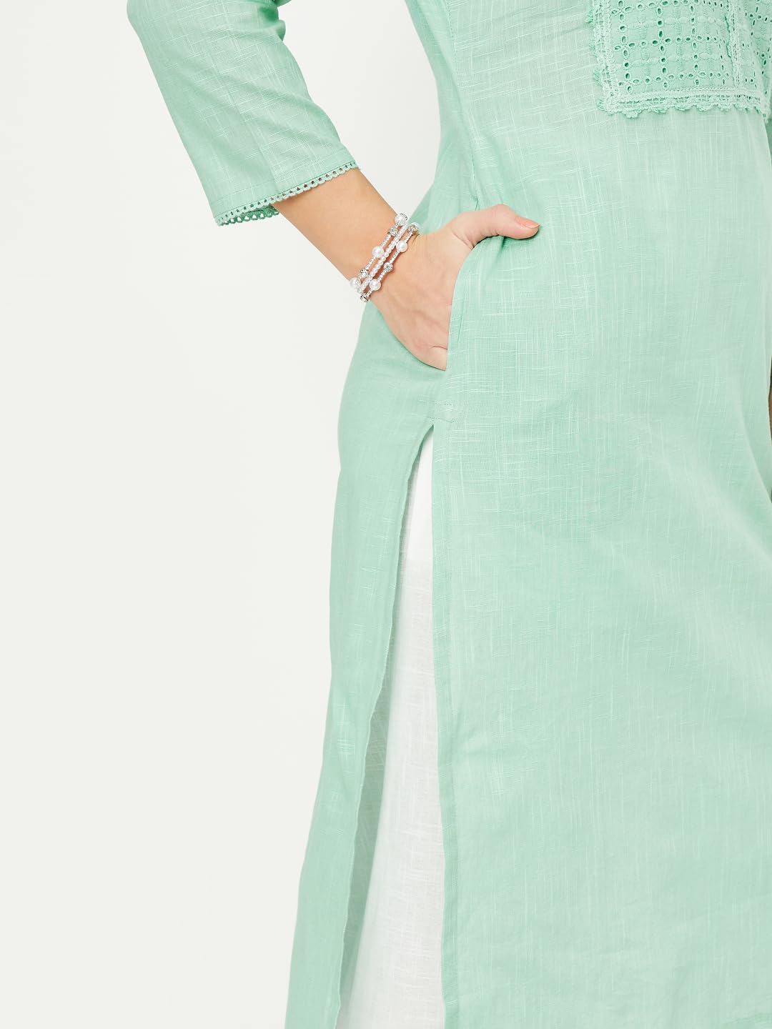 Max Women's Cotton Blend Regular Kurta (DAEKSP25BI_Mint Green