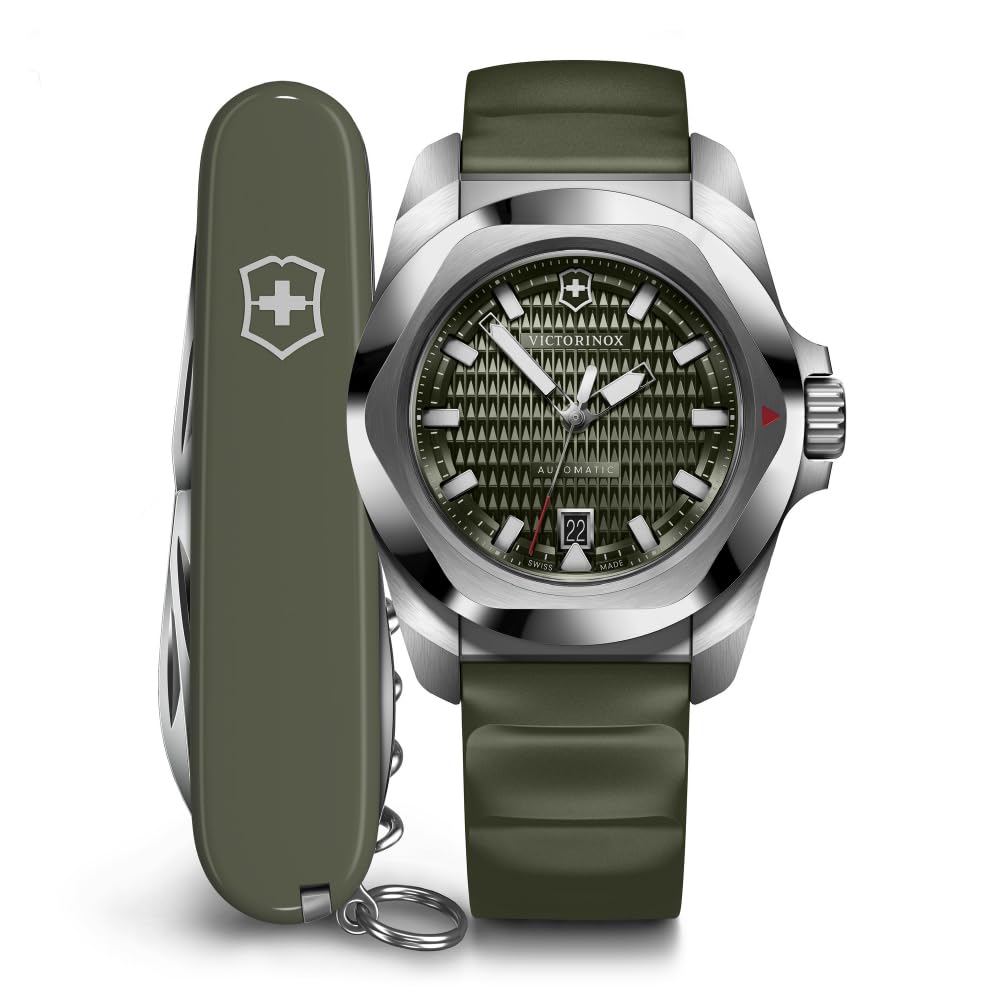 Victorinox I.N.O.X. Automatic, Swiss Made Men's Watch | Green Dial, 41 mm, 200M Water Resistant, Stainless Steel Case, Green Rubber Strap, Sellita SW 200-1 Movement | 242017.1