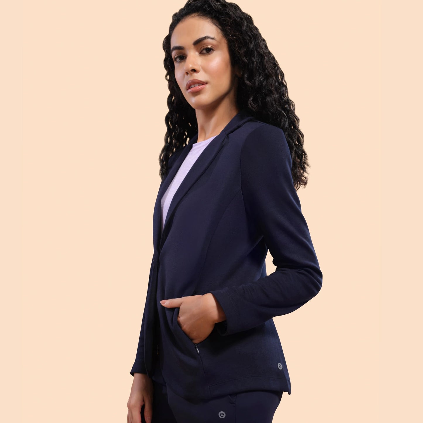 Enamor Athleisure Slim Fit Single breasted One Button Sporty Blazer for Women with 2 Side Zipper Pockets - A903 | Quick Dry & Antimicrobial Finish Blazer (A903_Navy_XXL)