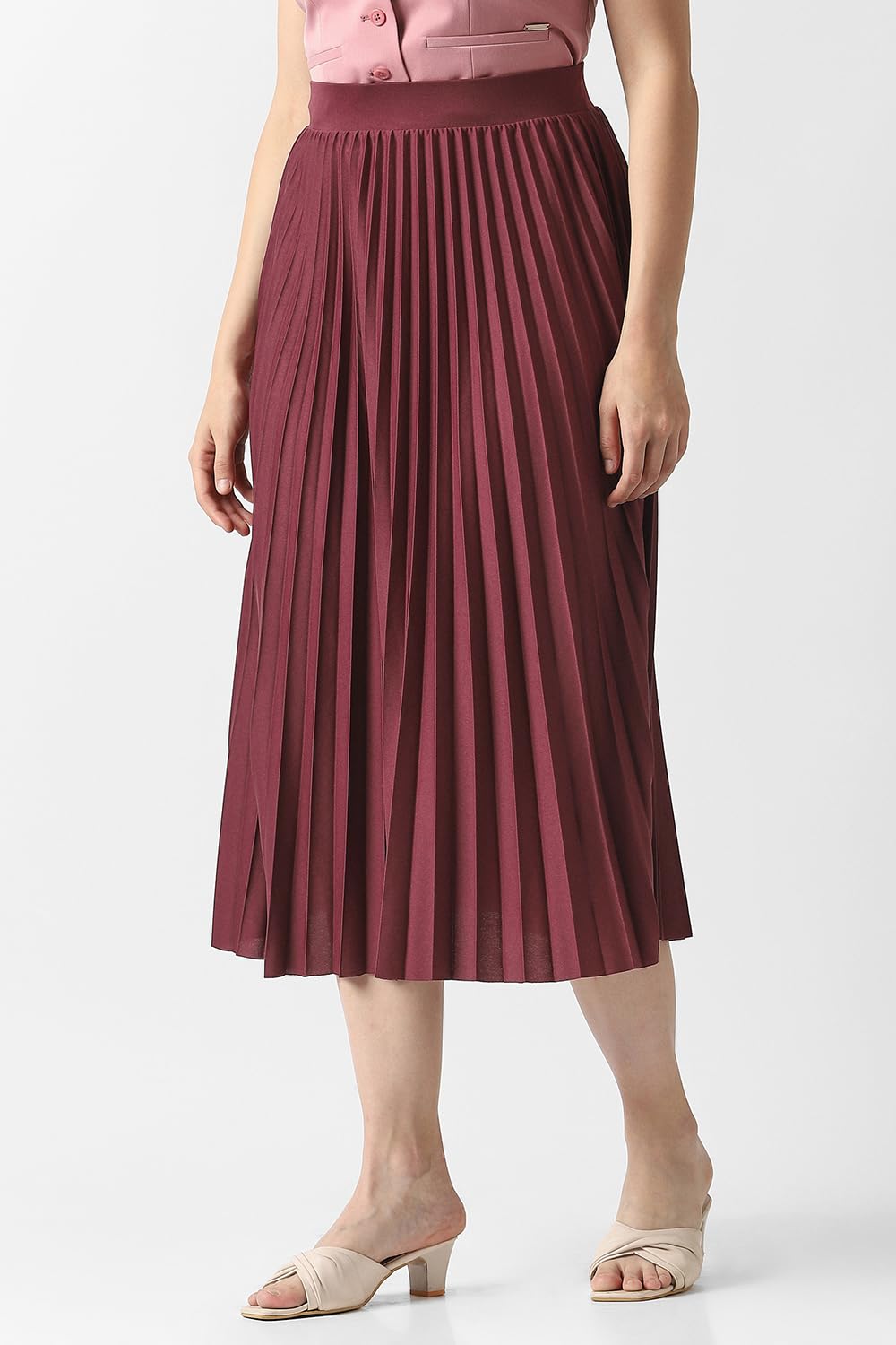 Women Maroon Solid Party Calf-Length Skirt
