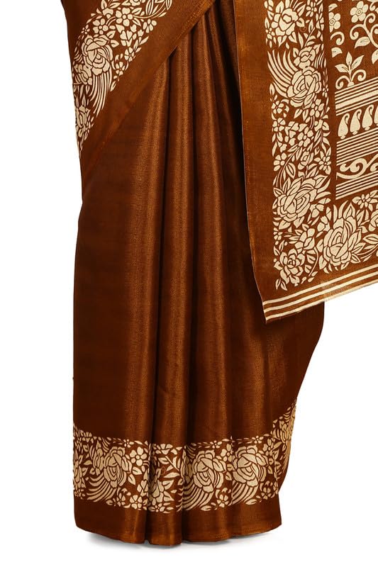 Soch Womens Gold Art Silk Floral Print Saree