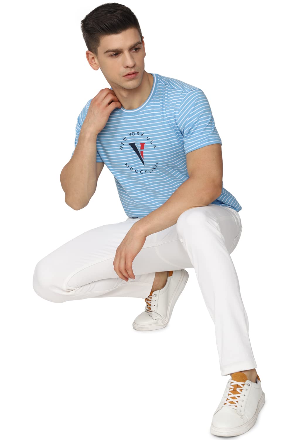 Van Heusen Men's Straight T-Shirt (VSKCURGPD08335_Blue XL)