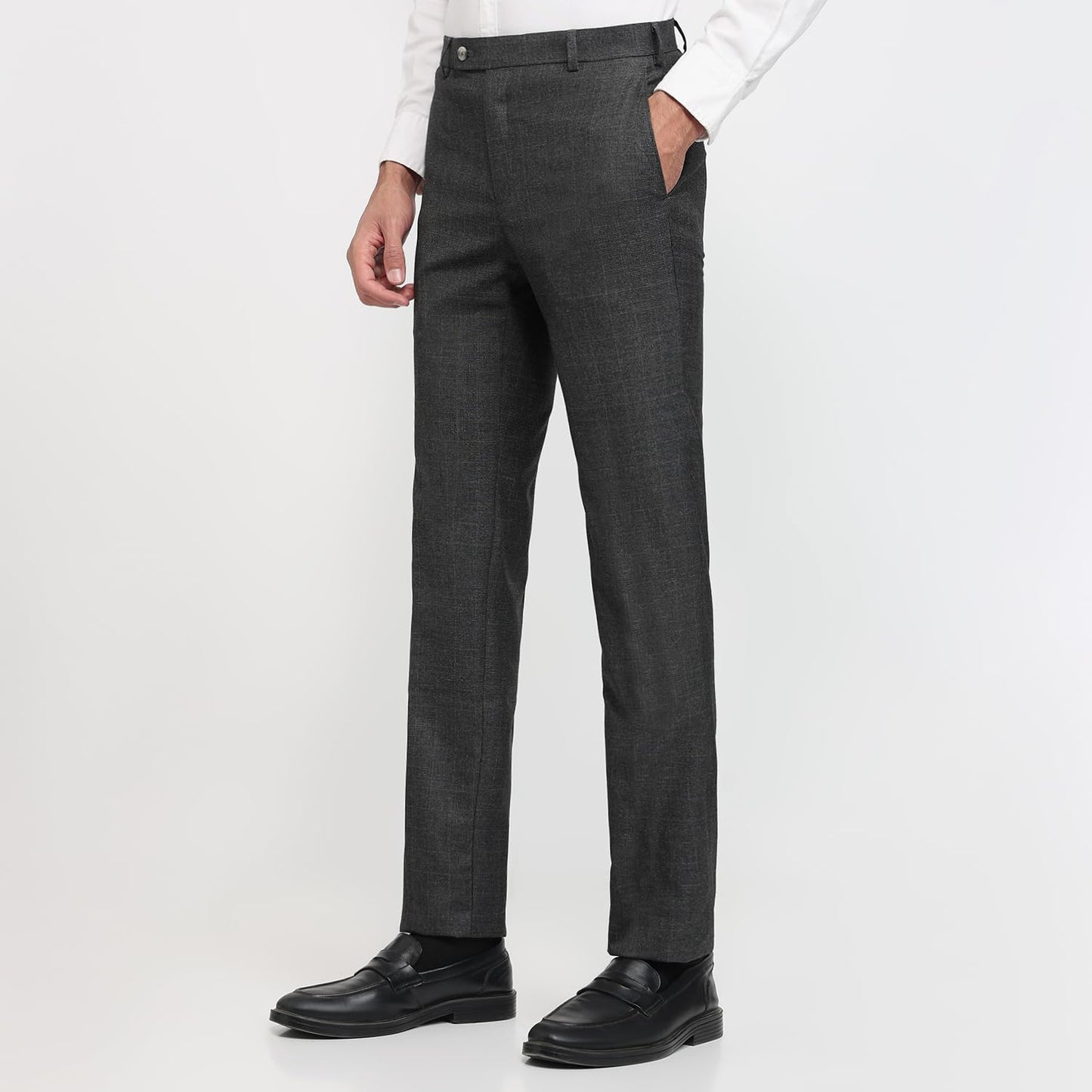 Raymond Men Slim Fit Structure Pattern Polyester Blend Flat Front Formal Trouser Medium Grey