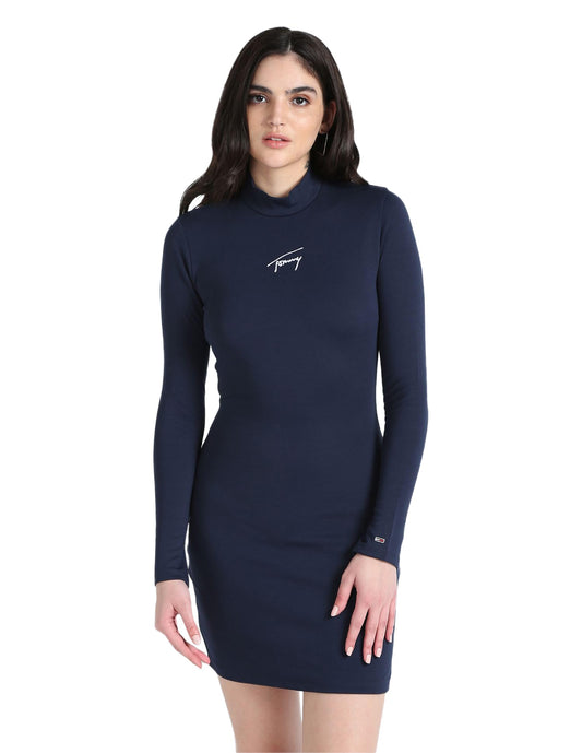 Tommy Hilfiger Women's Polyester Blend Bodycon Mini Casual Dress (S23JWDR019_Blue