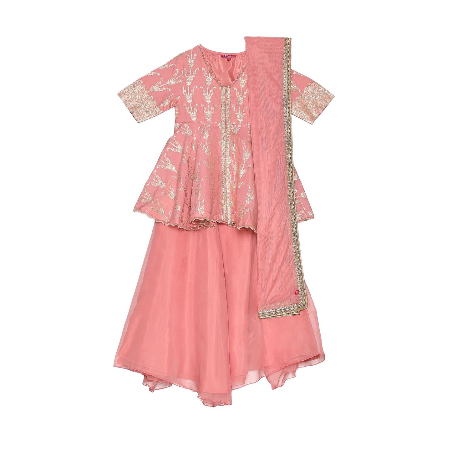 BIBA Girl's Rayon Kurta, Garara, Dupatta (KWFESSHN6205AW24PCH_Peach