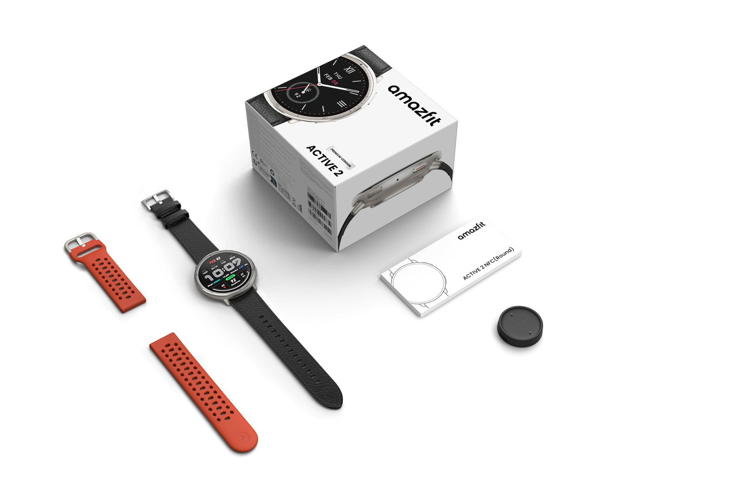 Amazfit Active 2 Premium 44mm Smart Watch, Sapphire Glass Display, Free Silicon Strap in Box, Built in GPS, 10day Battery, 5ATM, for iOS & Android, 2000 Nits Bright, 160+ Sports Mode, Black Leather