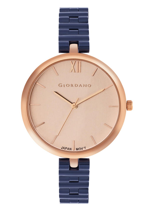 Giordano Formal Analog Watch for Women's Elegant Dial Style Water Resistant Casual Watch Round Shape with Metal Case Wrist Watch for Women/Ladies/Girls to Compliment Your Look - GD4205 (Rose Gold)