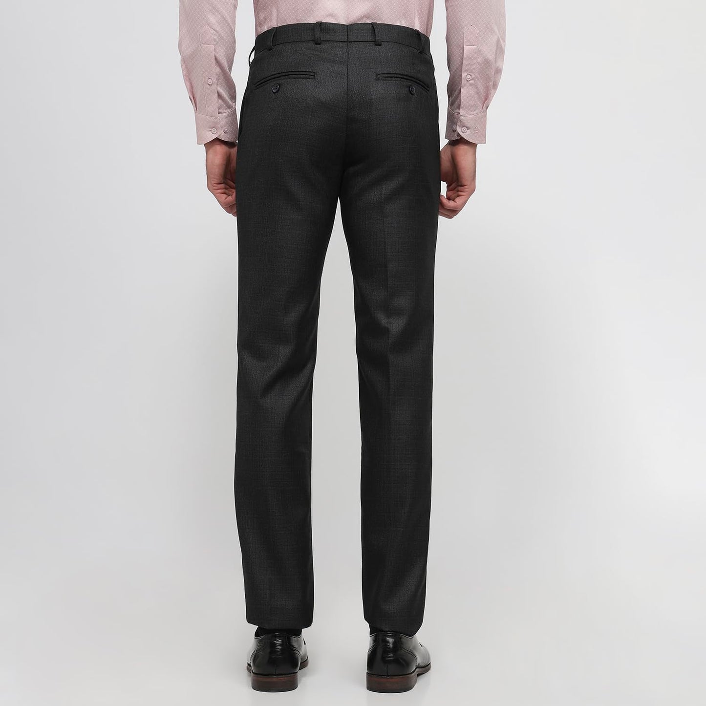 Raymond Men Slim Fit Structure Pattern Polyester Blend Flat Front Formal Trouser Blue