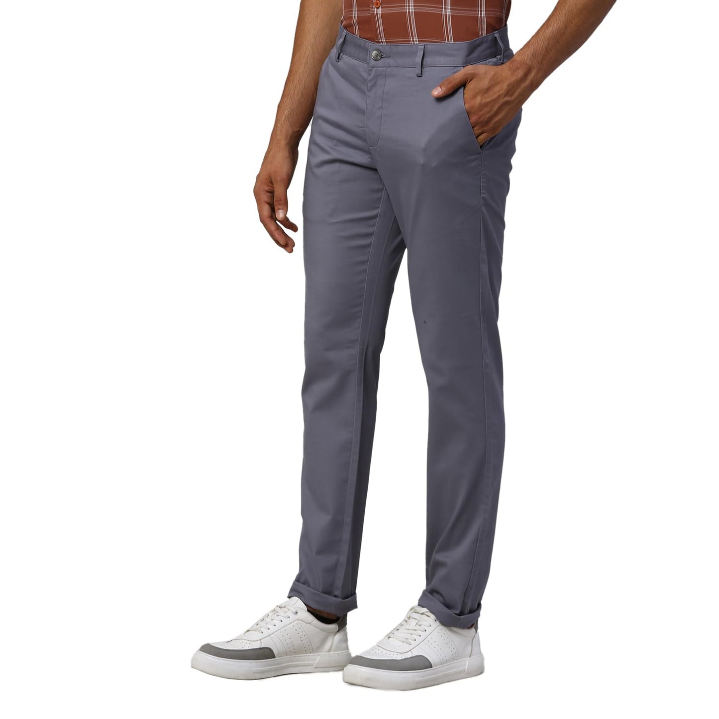 Park Avenue Men's Solid Pattern Neo Fit Cotton Blend Flat Front Chinos (Size: 38)-PCTA00477-G6 Grey