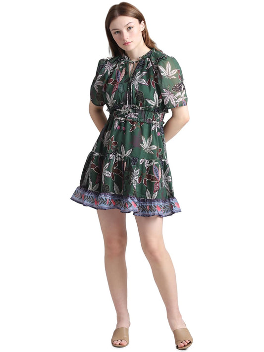 ONLY Women's Polyester Empire Waist Above The Knee Dress (15322942-Greener Pastures_Greener