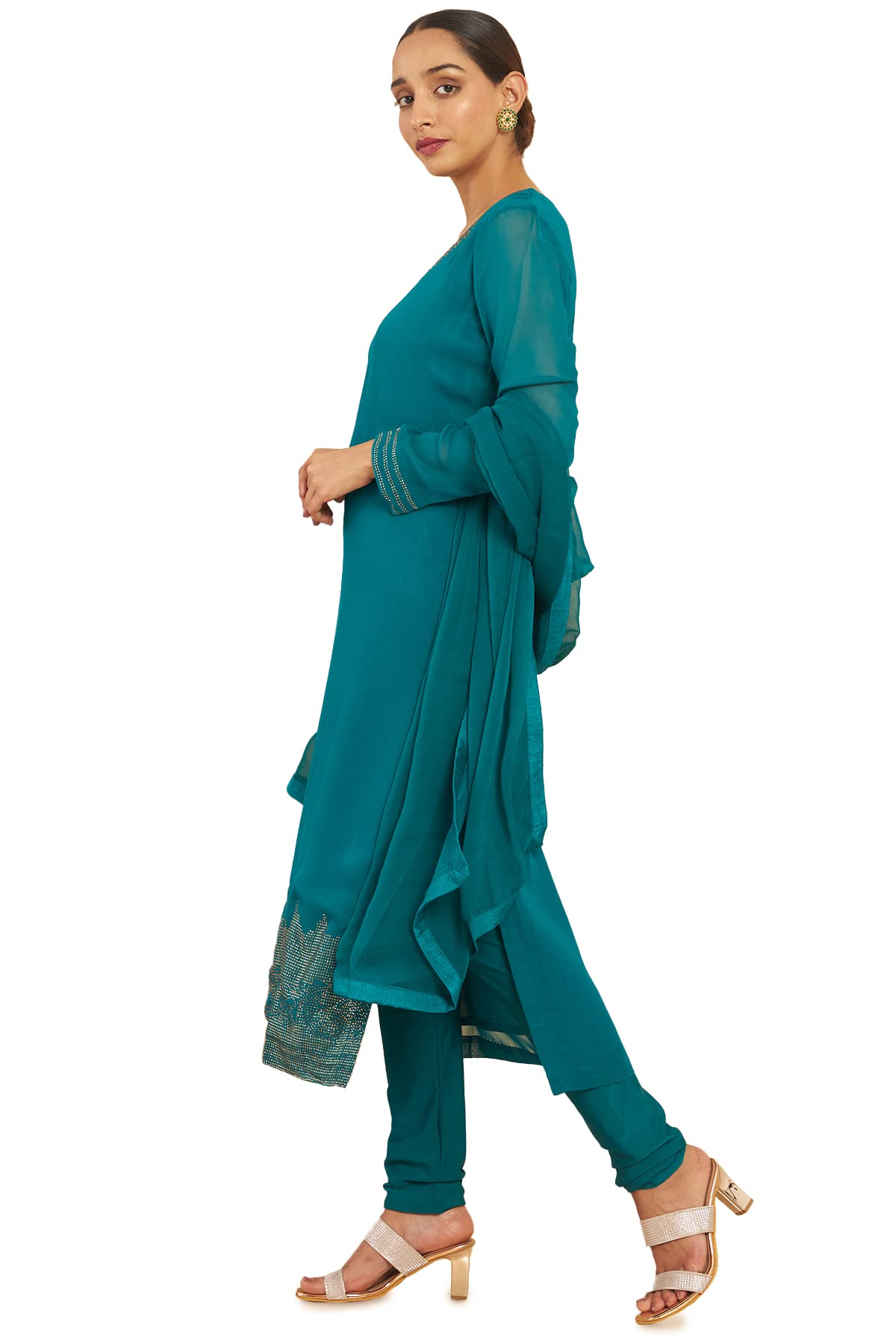Soch Women Green Solid Georgette Kurta Set