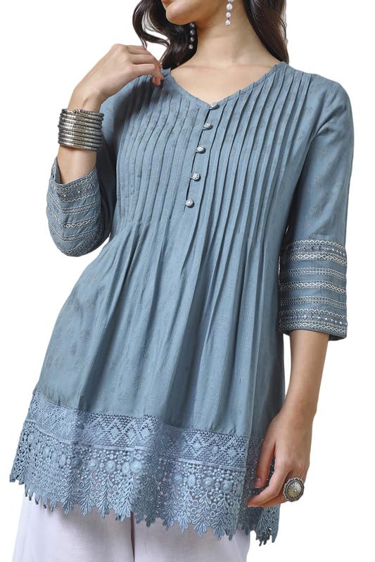 Soch Womens Grey Rayon Schiffli Tunic