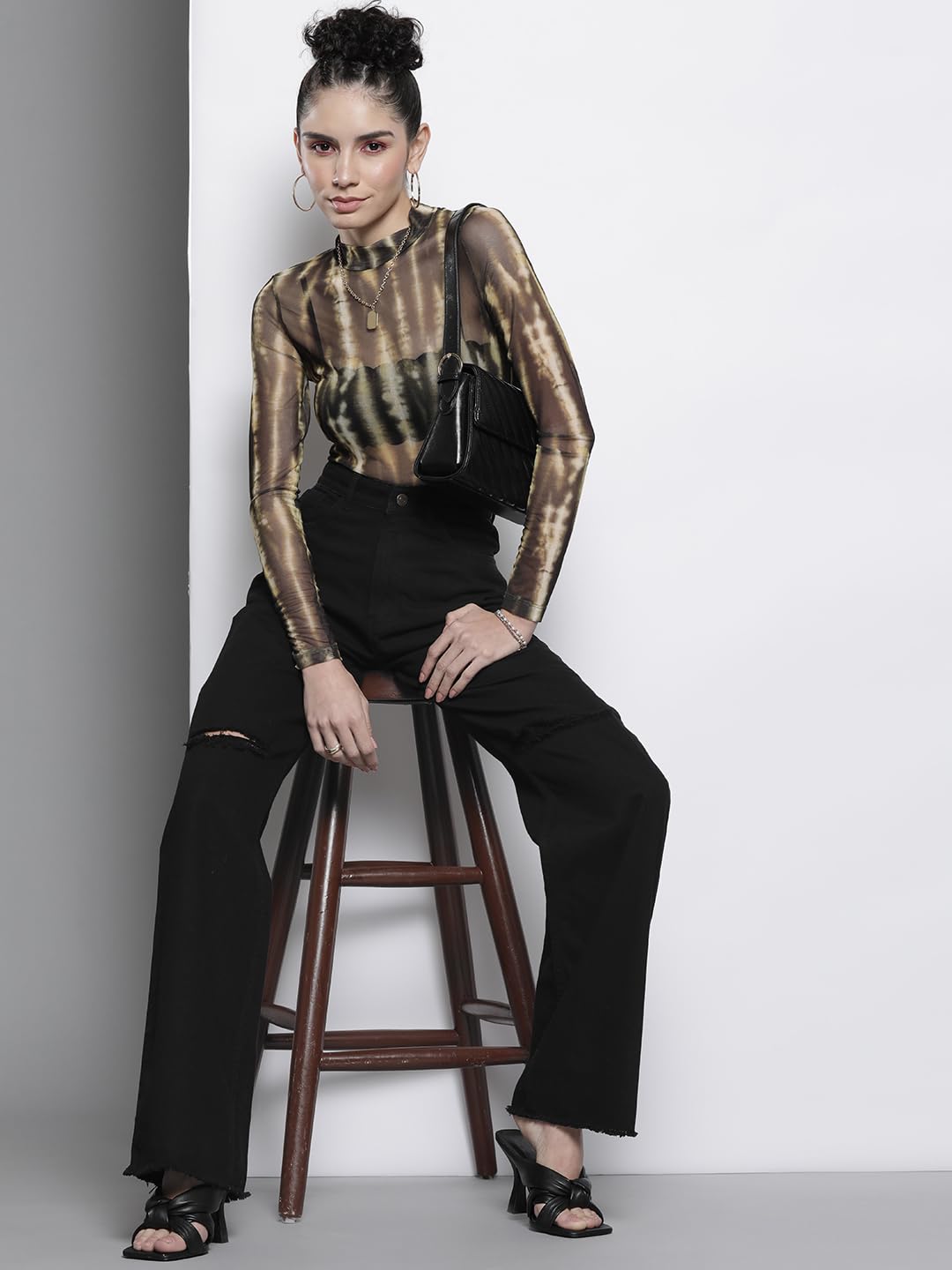 SASSAFRAS Black Distressed Slit Jeans