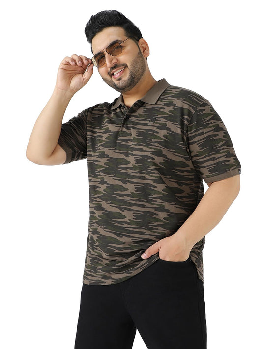 Urbano Plus Men's Green Military Camouflage Printed Regular Fit Cotton Polo T-Shirt (pluspolop-camo-grndgrn-3xl)