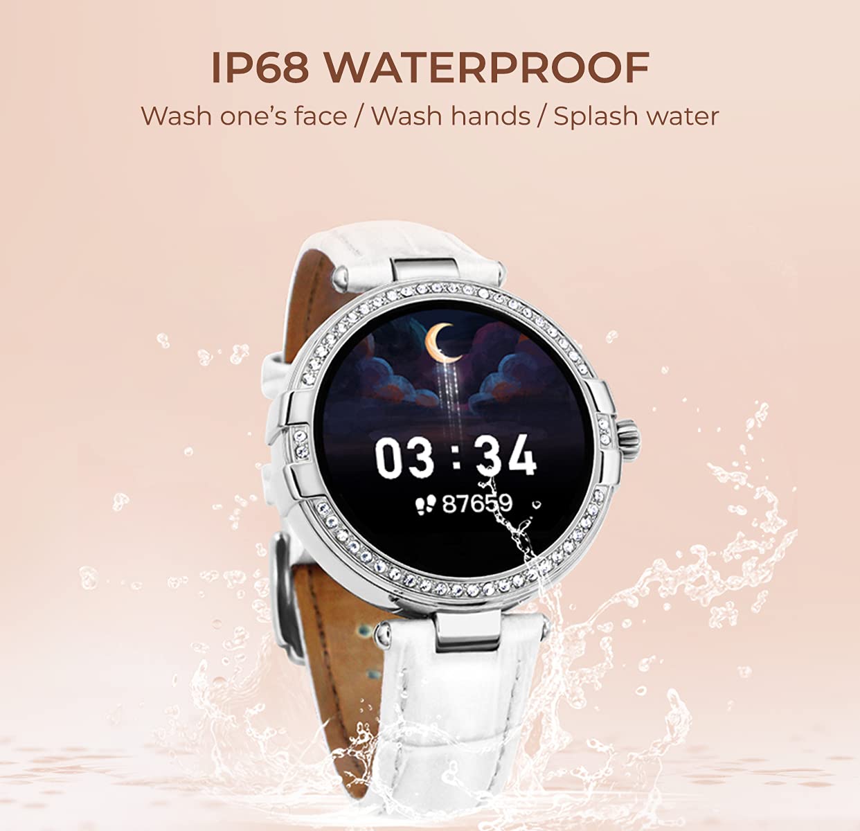 French Connection R8 series Women smartwatch (40 MM dial) with Full Touch HD screen, Metal case, Leather strap, continues Heart rate & Blood pressure monitoring, temperature monitor and IP68 waterproof