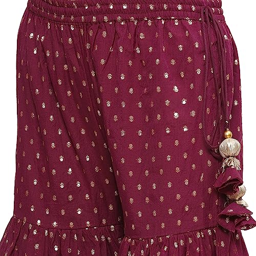 BIBA WOMEN YARNDYED RELAXED SALWAR KURTA DUPATTA(SKDBANARAS8142_WINE_32)