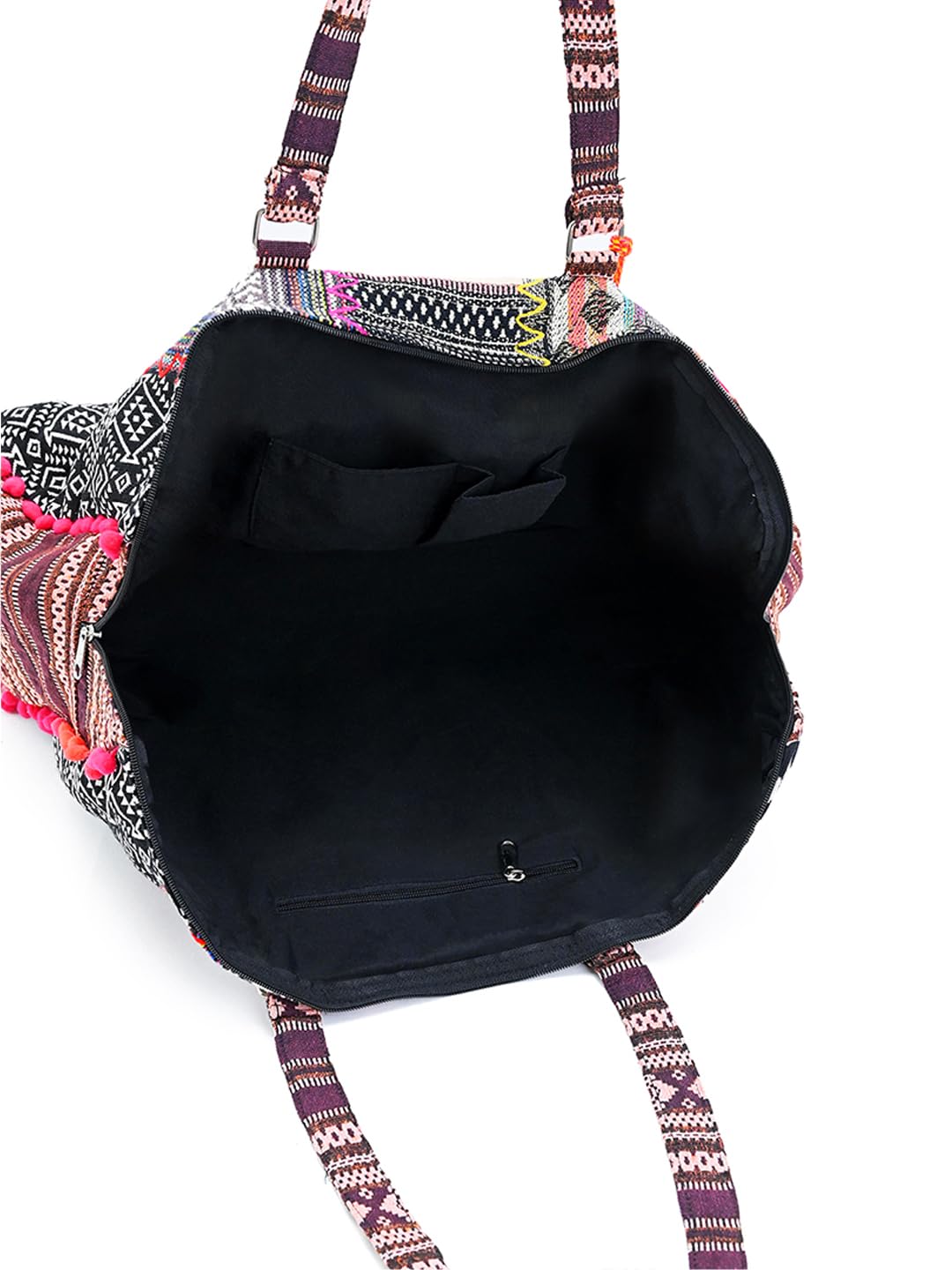 Boho Girl Oversized Travel Bag | Oversized Women Bag | Oversized Travel Bag for Women | Detailing with Colorful Pom Pom & Tassel | Two Slip Pockets Along with One Zip Pocket